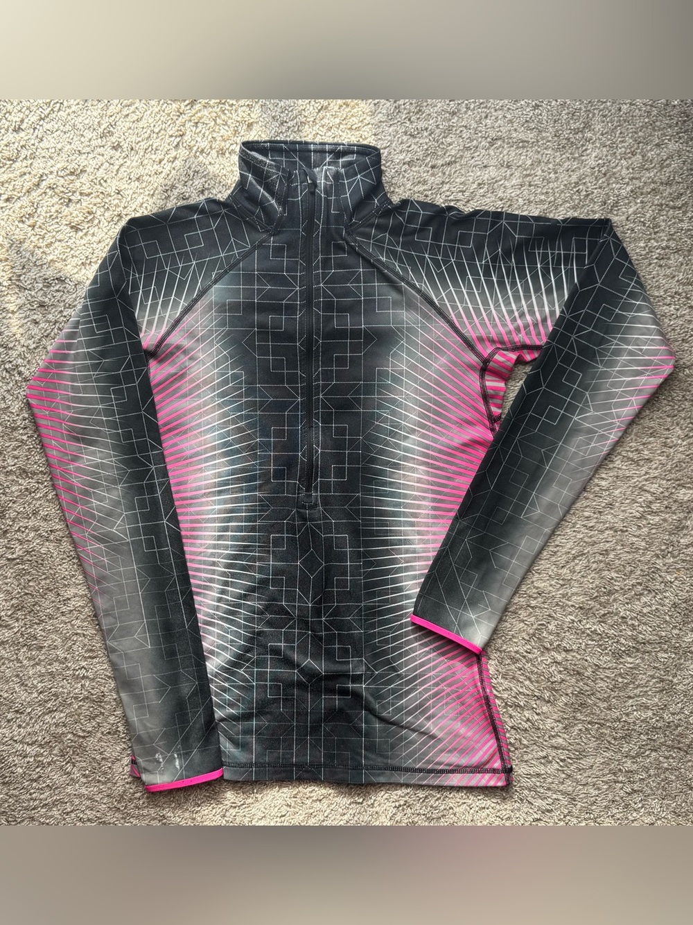 Nike Pro 1/2 Zip Running Long-Sleeve Top Small Dark Gray/Pink Geometric